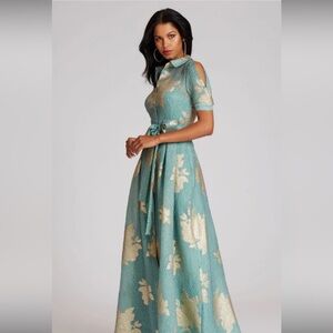 Teri Jon Sage Gown with Gold Accents!!